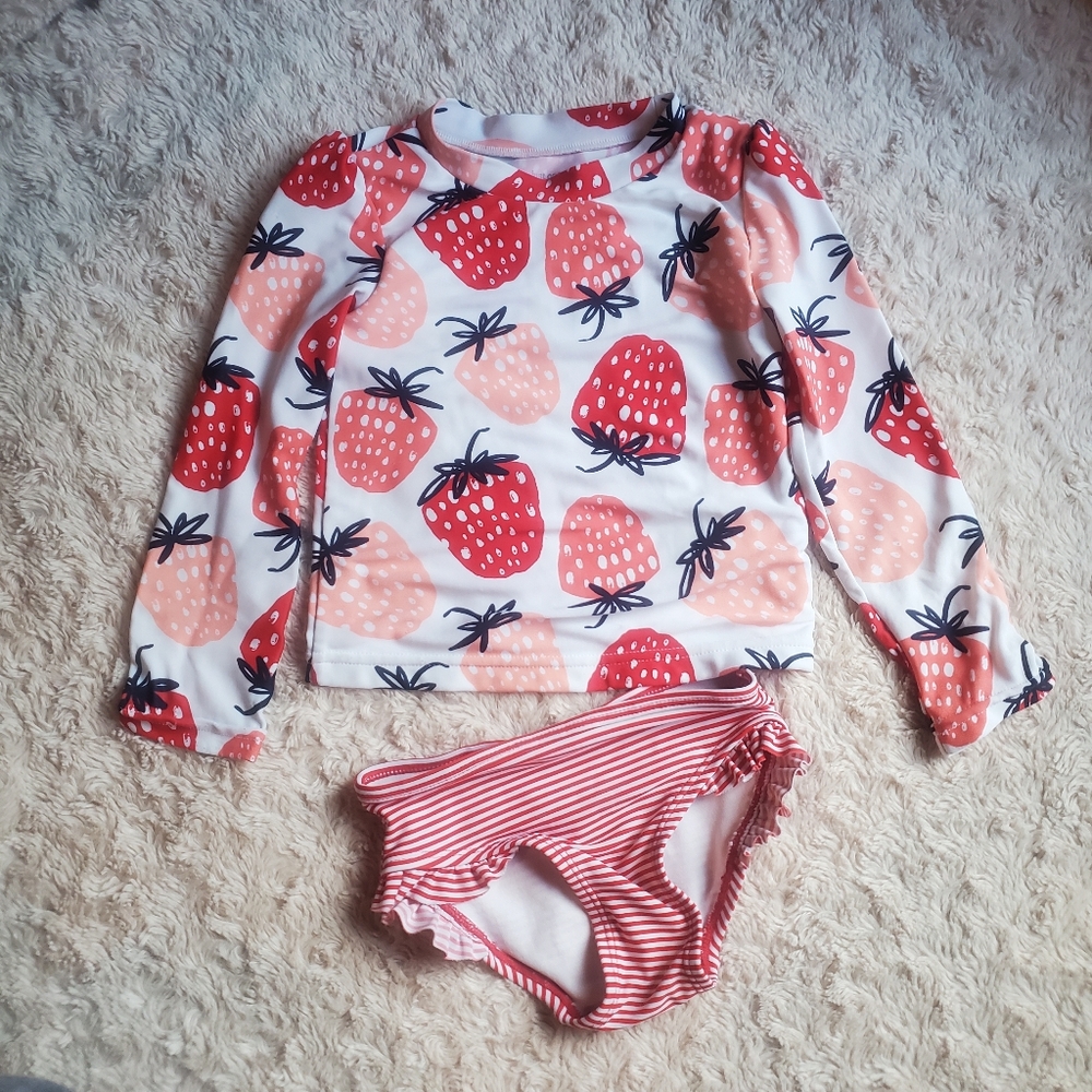 Just One You By Carter's Red and White Strawberry Rashguard Swim Set, 2T